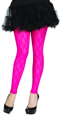 TIGHTS FOOTLESS PINK LACE 80S