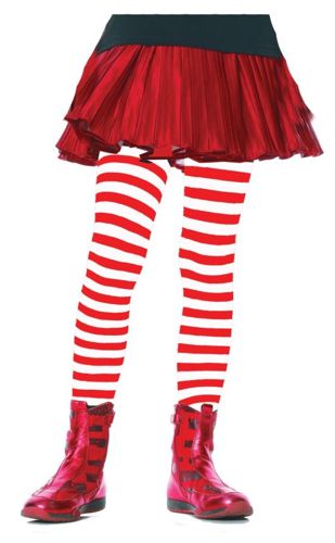 TIGHTS CHILD STRIPED WT/RD 4-6
